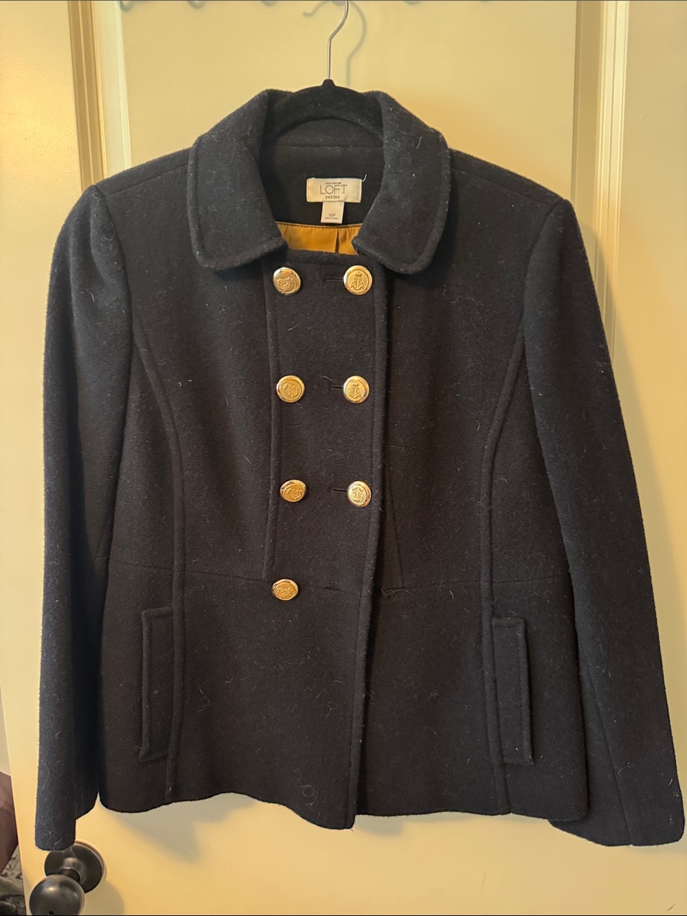 LOFT Black Double-Breasted Peacoat with Gold Buttons